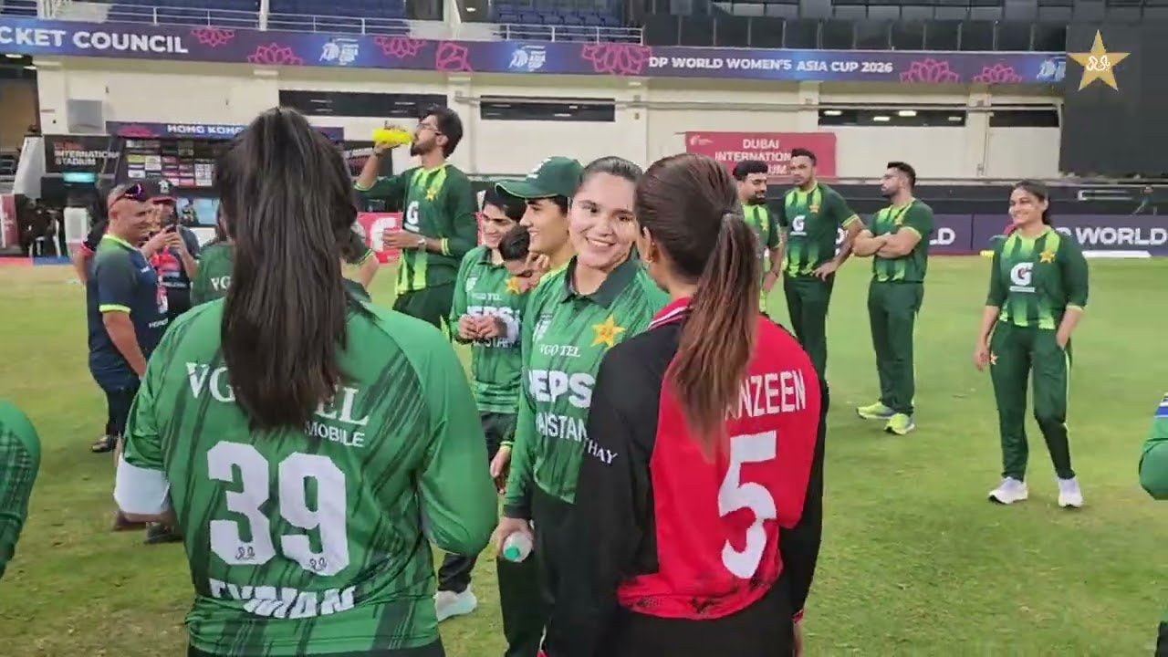 Spirit of Cricket: Pakistan players interact with Hong Kong, China team after the #AsiaCup match